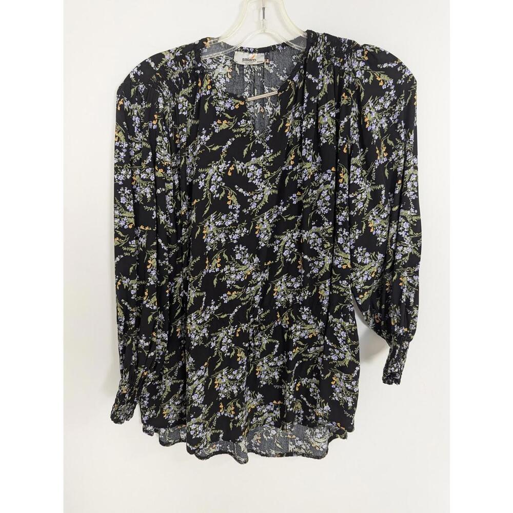 Salam Women's 4X Black Floral Tunic Blouse Bohemian Cottagecore